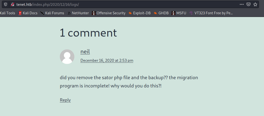 Tenet migration neil comment sator backup